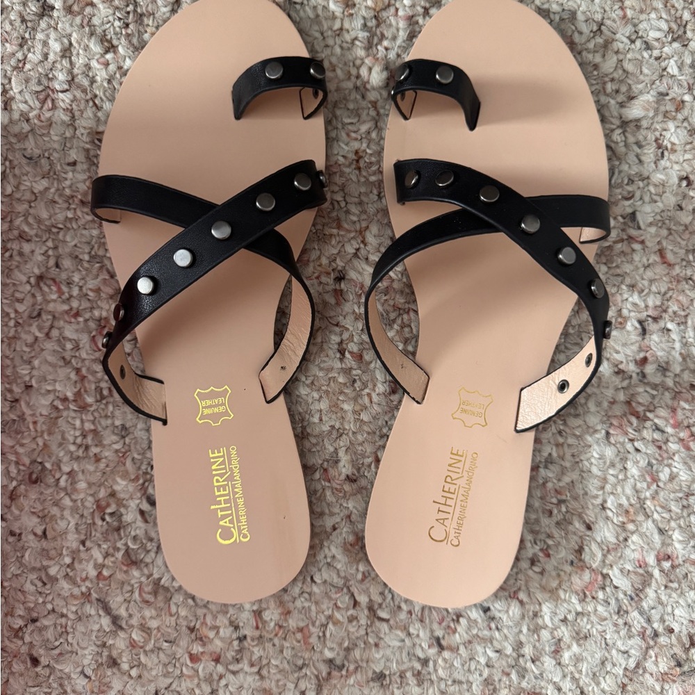 Catherine Catherine Malandrino STATY Black Studded Women's Sandals Leather 8 NWB